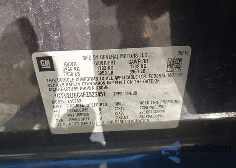 2015 GMC Sierra 1500 Sle from USA, damaged, VIN 1GTV2UEC4FZ325457